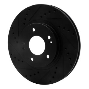 Hyundai Santa Fe Brake Rotor (1) - Front Left - R1 Concepts - Drilled & Slotted - Black - `01-`06